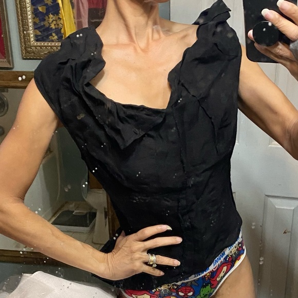 Ivan Grundahl black linen asymmetric top blouse shirt open neck 40 M Copenhagen - Picture 2 of 9